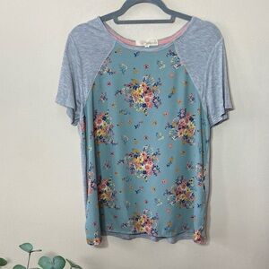Floral Short Sleeve Blouse Rewind Juniors XL Blue Grey Casual Summer Spring